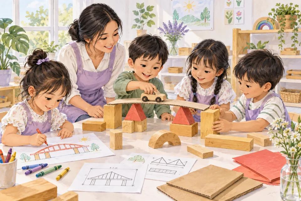 Minh họa trẻ cùng thử một cây cầu